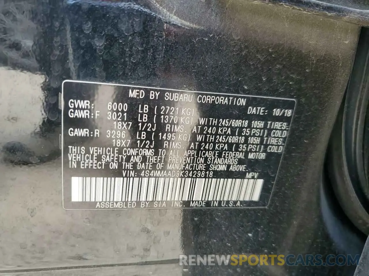 13 Фотография поврежденного автомобиля 4S4WMAAD9K3429818 SUBARU ASCENT 2019