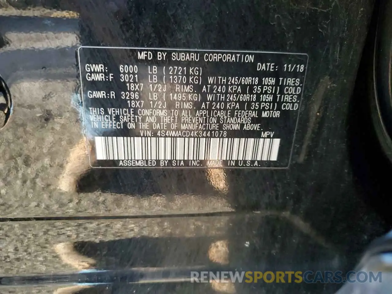 14 Photograph of a damaged car 4S4WMACD4K3441078 SUBARU ASCENT 2019