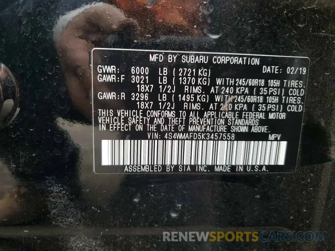 14 Photograph of a damaged car 4S4WMAFD5K3457558 SUBARU ASCENT 2019