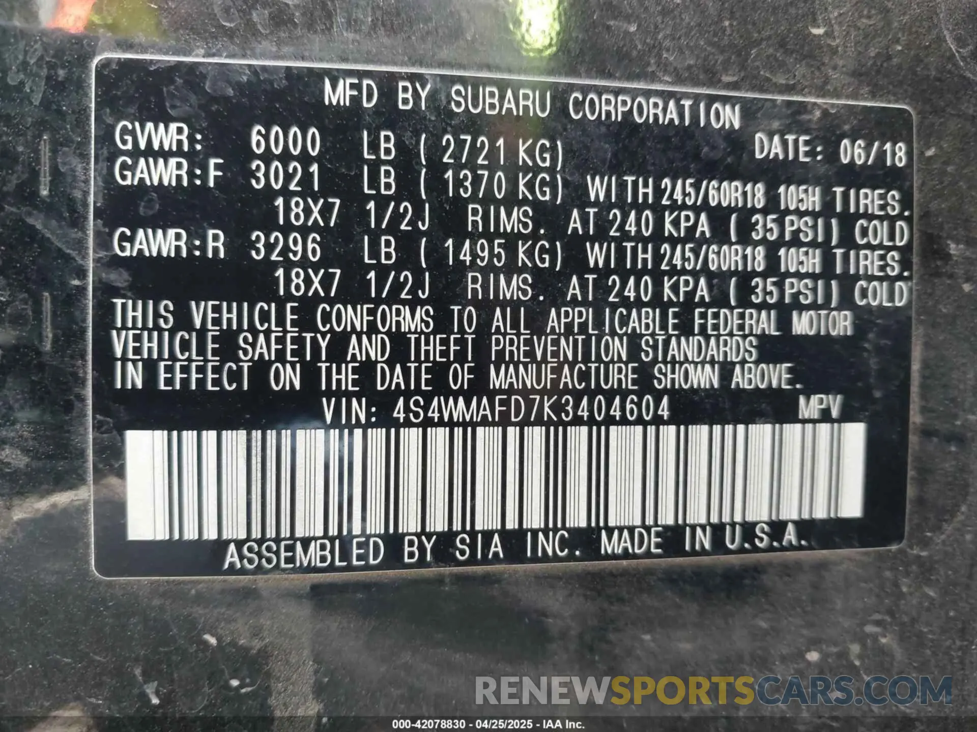 9 Фотография поврежденного автомобиля 4S4WMAFD7K3404604 SUBARU ASCENT 2019