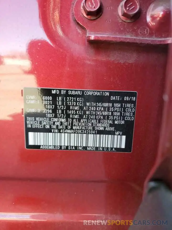13 Photograph of a damaged car 4S4WMAFD9K3425941 SUBARU ASCENT 2019