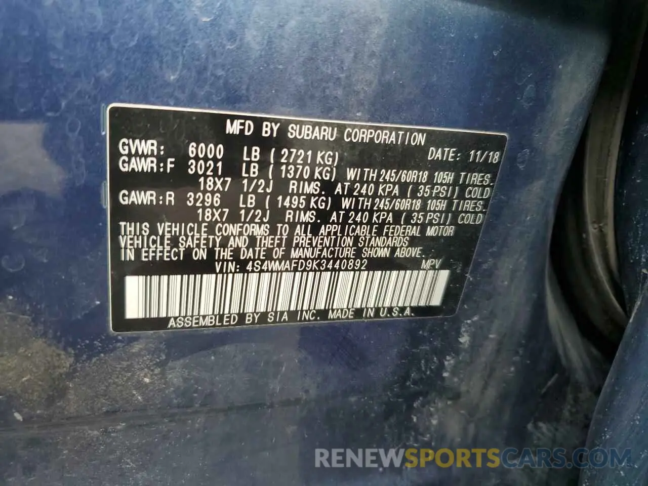 13 Photograph of a damaged car 4S4WMAFD9K3440892 SUBARU ASCENT 2019