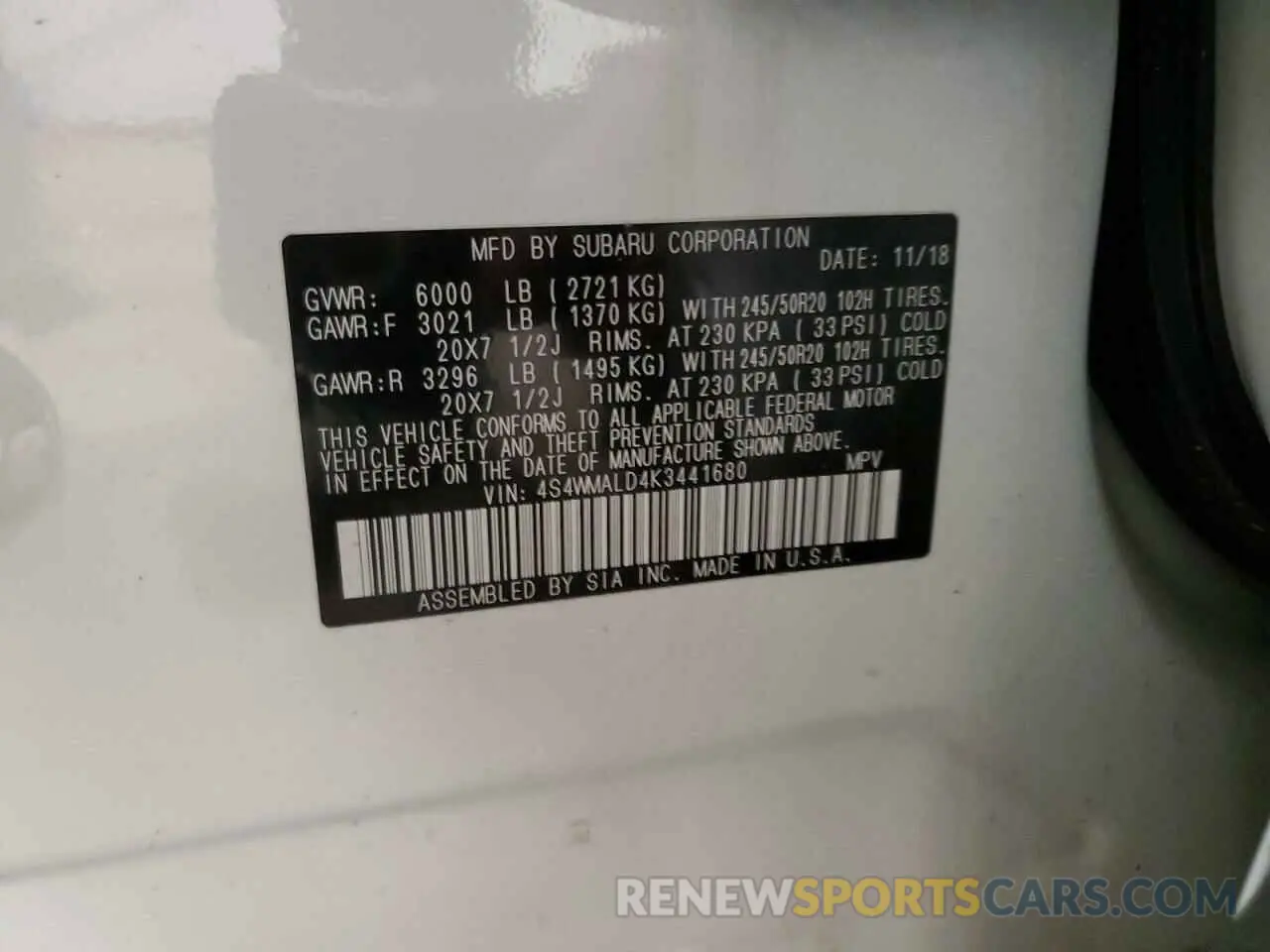 15 Photograph of a damaged car 4S4WMALD4K3441680 SUBARU ASCENT 2019