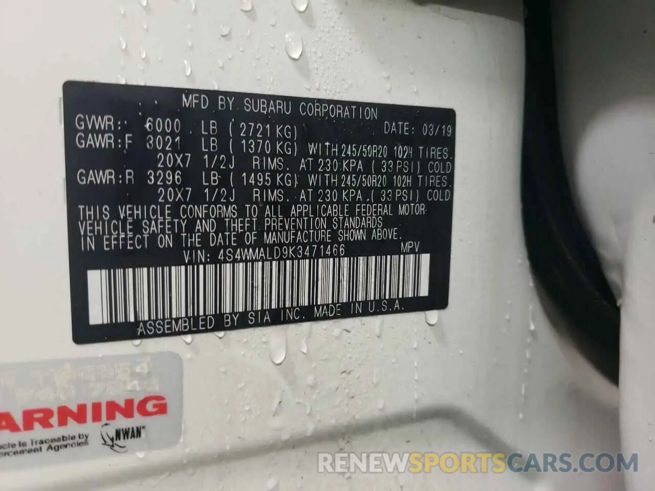 13 Фотография поврежденного автомобиля 4S4WMALD9K3471466 SUBARU ASCENT 2019