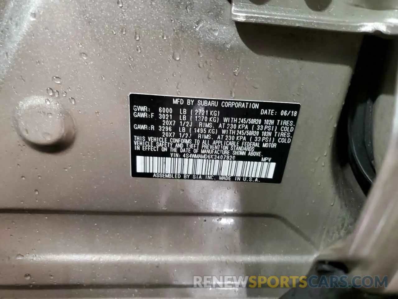 13 Photograph of a damaged car 4S4WMAMD6K3407920 SUBARU ASCENT 2019