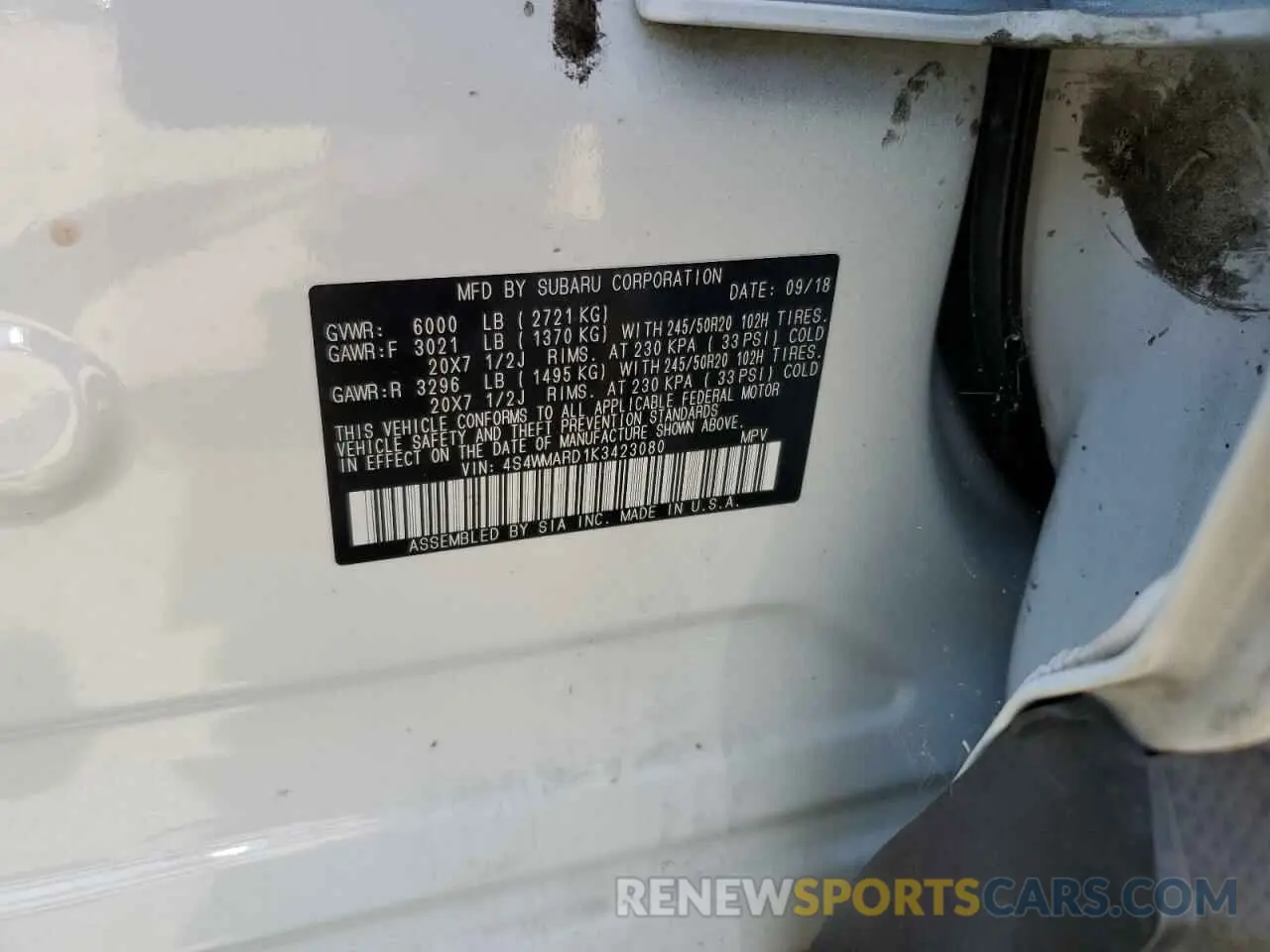 13 Фотография поврежденного автомобиля 4S4WMARD1K3423080 SUBARU ASCENT 2019