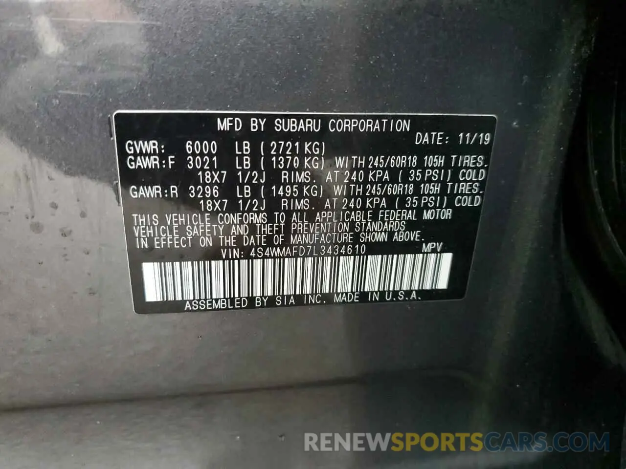 15 Photograph of a damaged car 4S4WMAFD7L3434610 SUBARU ASCENT 2020