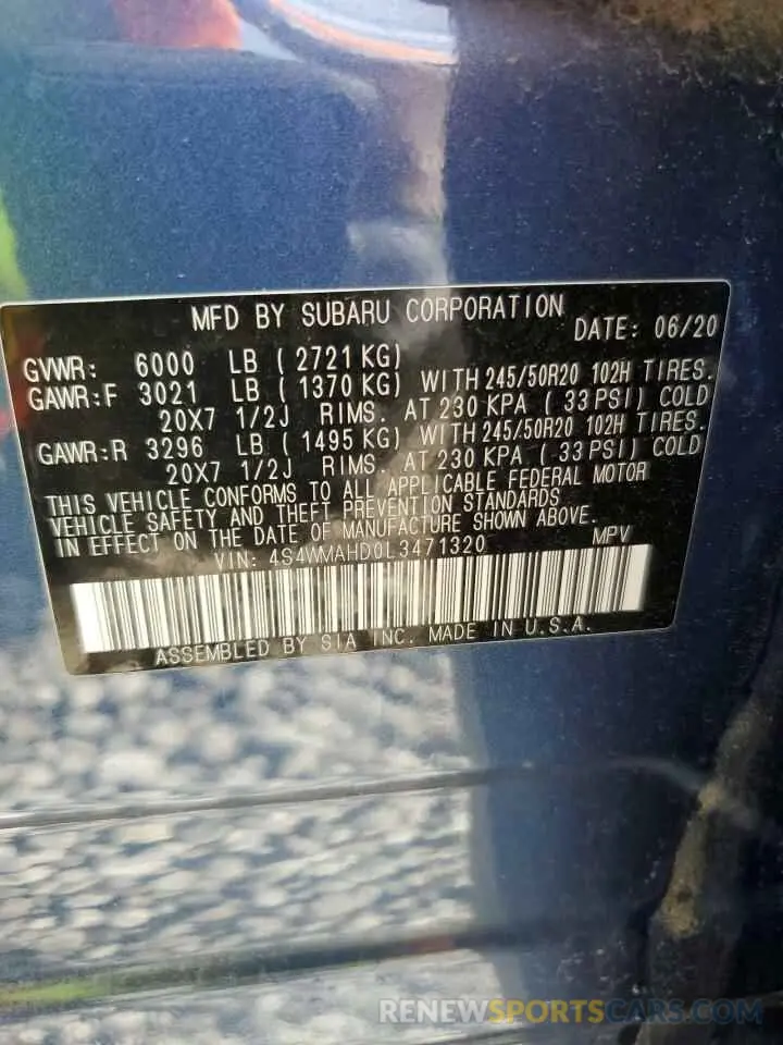 13 Photograph of a damaged car 4S4WMAHD0L3471320 SUBARU ASCENT 2020