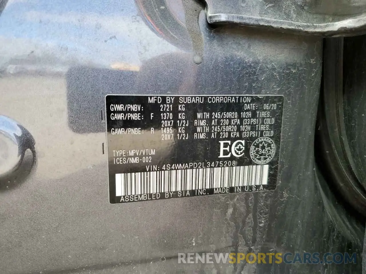 13 Photograph of a damaged car 4S4WMAPD2L3475208 SUBARU ASCENT 2020