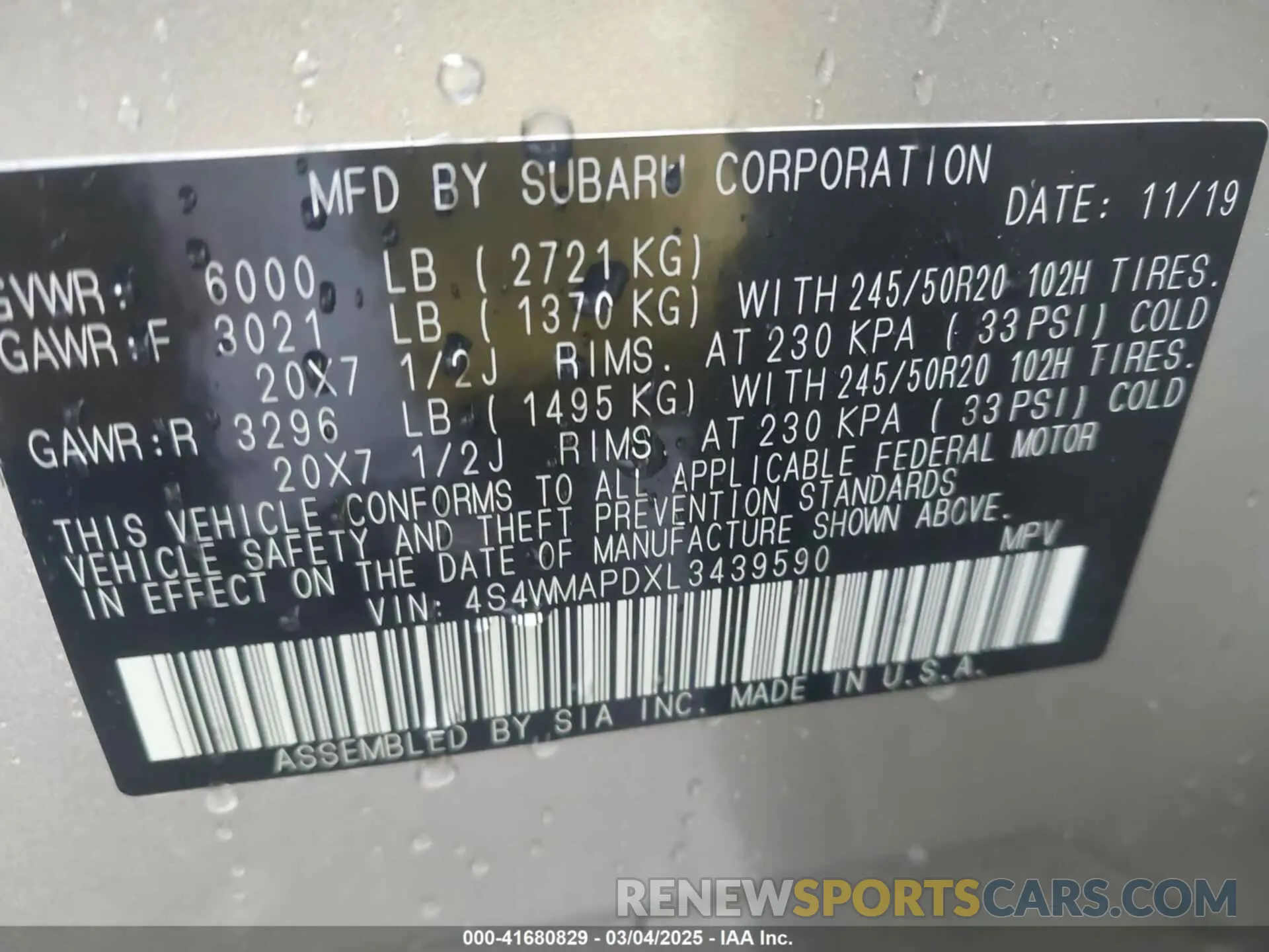 9 Фотография поврежденного автомобиля 4S4WMAPDXL3439590 SUBARU ASCENT 2020