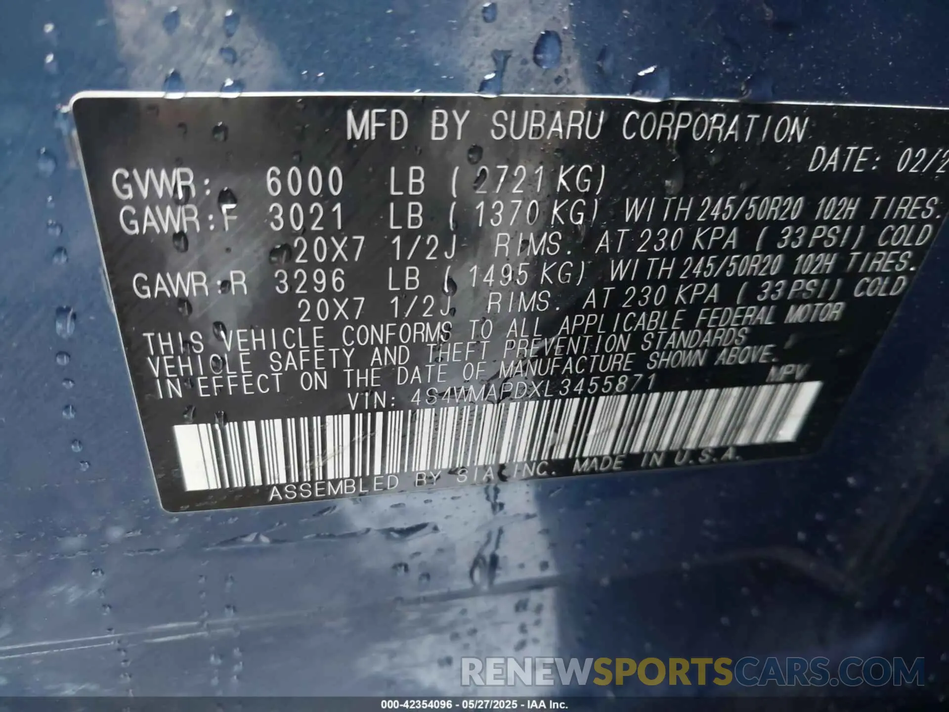9 Photograph of a damaged car 4S4WMAPDXL3455871 SUBARU ASCENT 2020