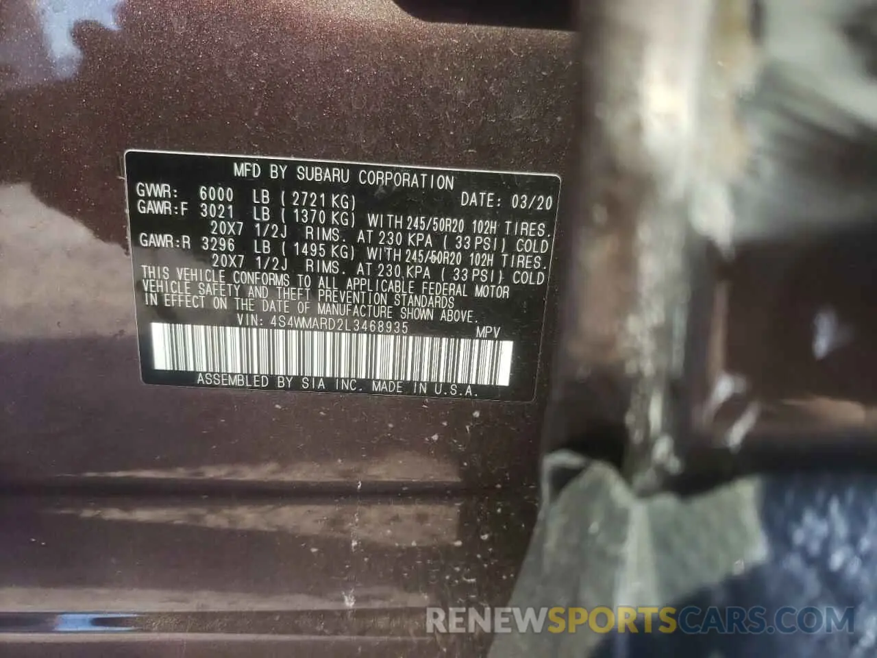 16 Photograph of a damaged car 4S4WMARD2L3468935 SUBARU ASCENT 2020