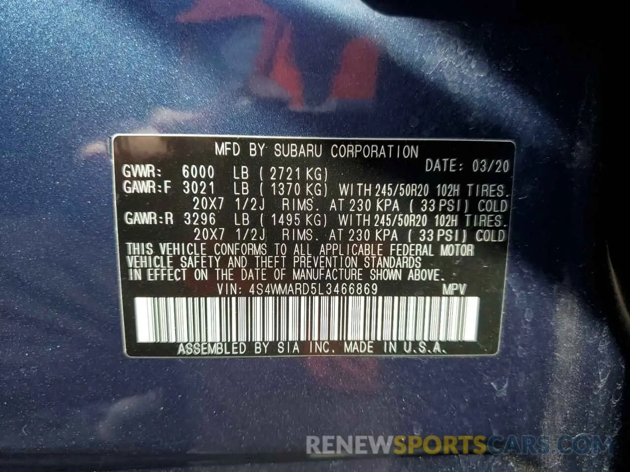 16 Photograph of a damaged car 4S4WMARD5L3466869 SUBARU ASCENT 2020