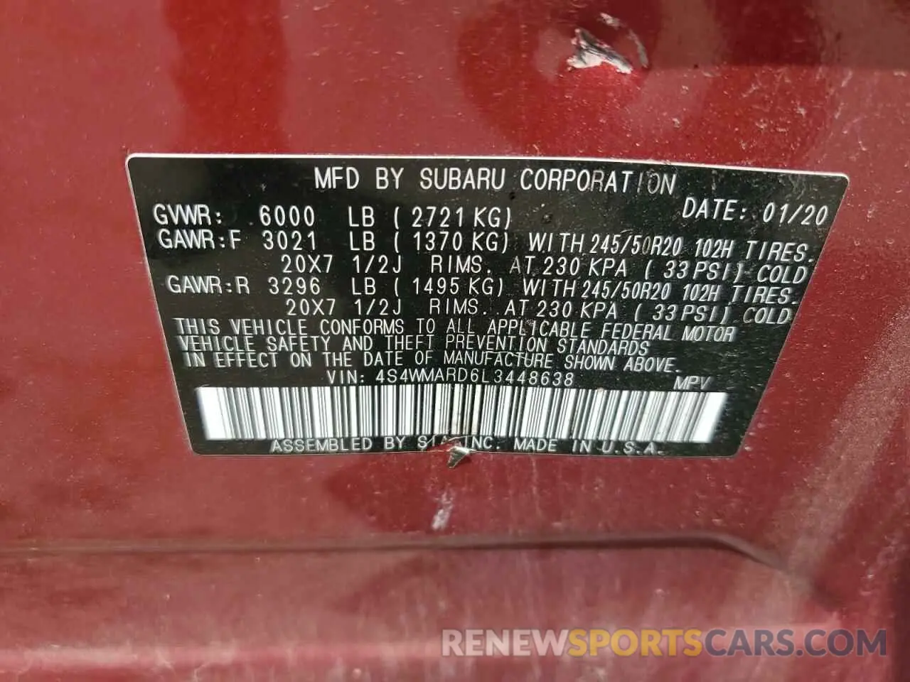 14 Photograph of a damaged car 4S4WMARD6L3448638 SUBARU ASCENT 2020
