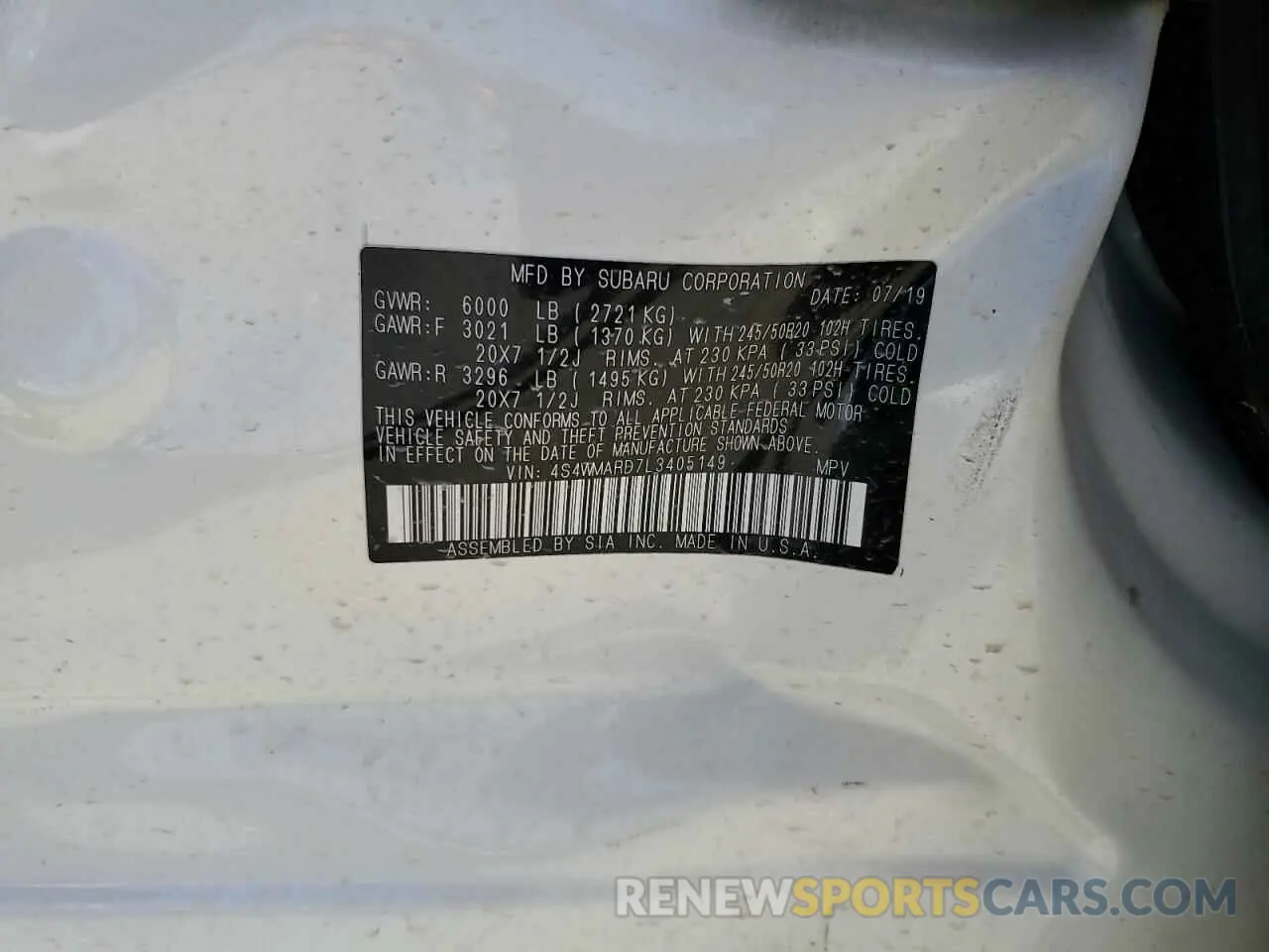 14 Photograph of a damaged car 4S4WMARD7L3405149 SUBARU ASCENT 2020