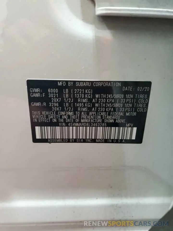 14 Фотография поврежденного автомобиля 4S4WMARD8L3463285 SUBARU ASCENT 2020