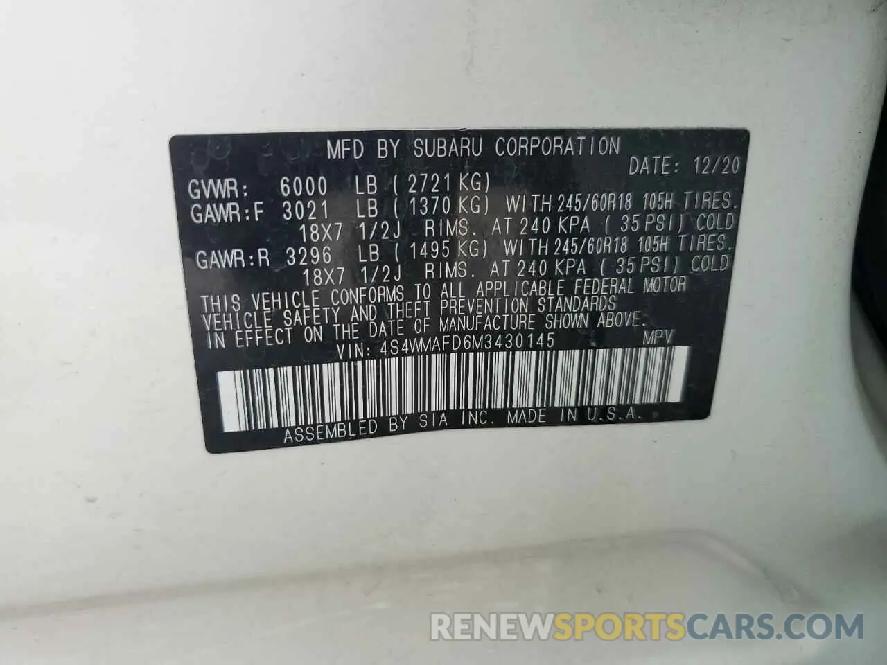 14 Photograph of a damaged car 4S4WMAFD6M3430145 SUBARU ASCENT 2021