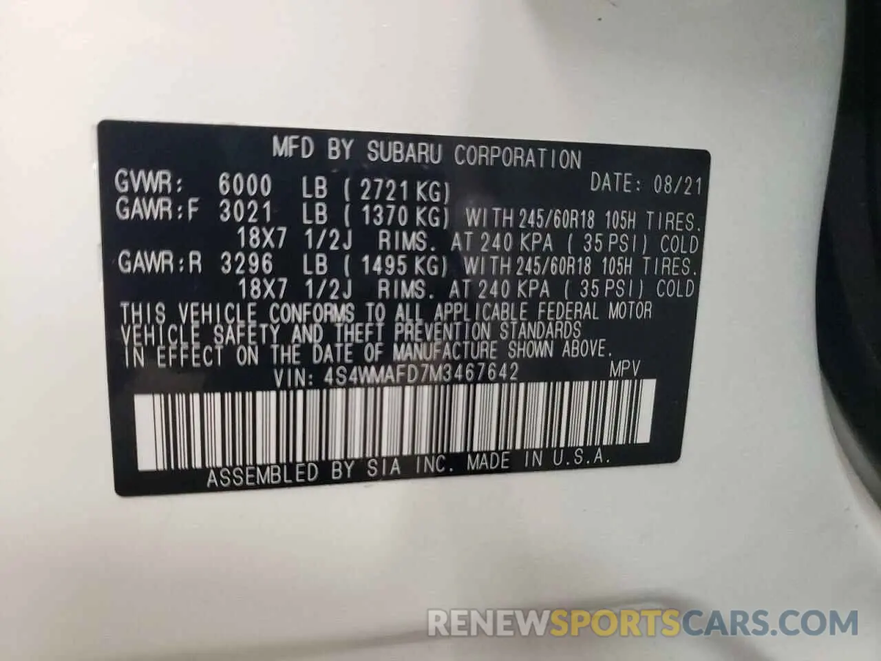 14 Photograph of a damaged car 4S4WMAFD7M3467642 SUBARU ASCENT 2021