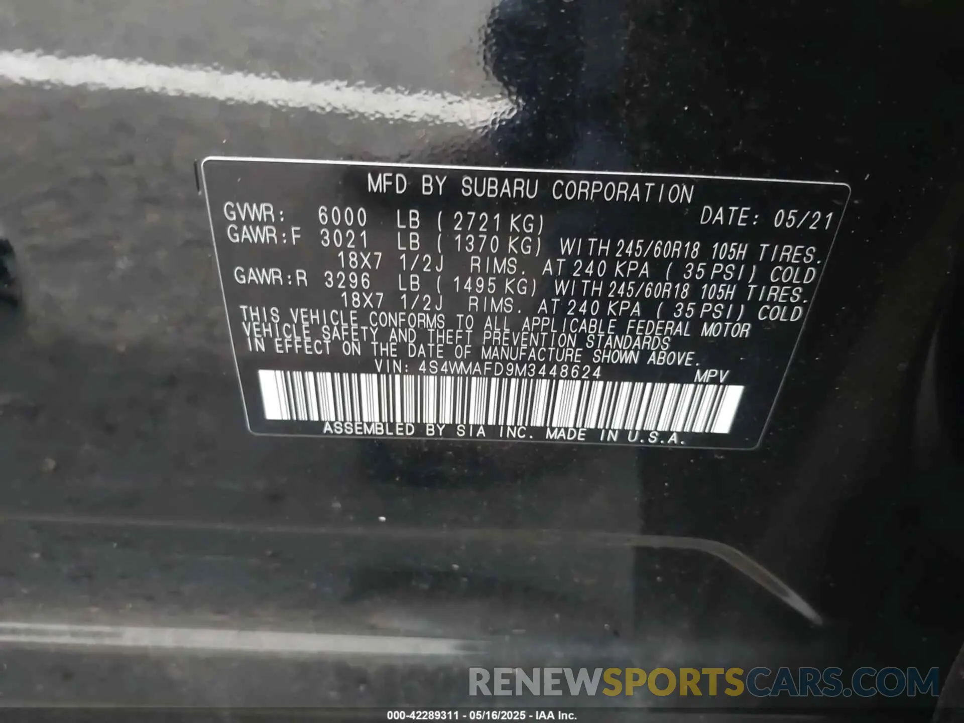9 Photograph of a damaged car 4S4WMAFD9M3448624 SUBARU ASCENT 2021