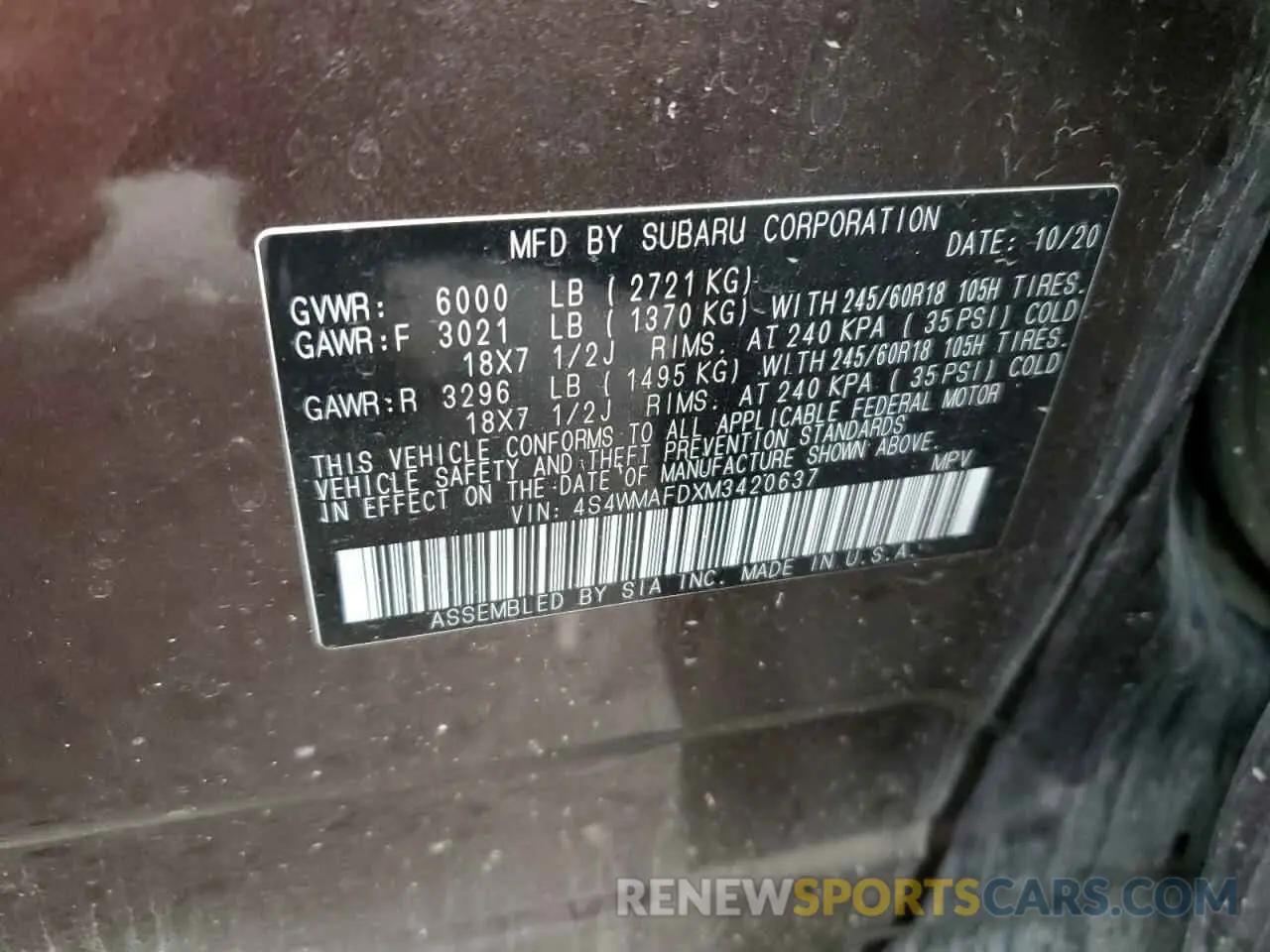 13 Photograph of a damaged car 4S4WMAFDXM3420637 SUBARU ASCENT 2021