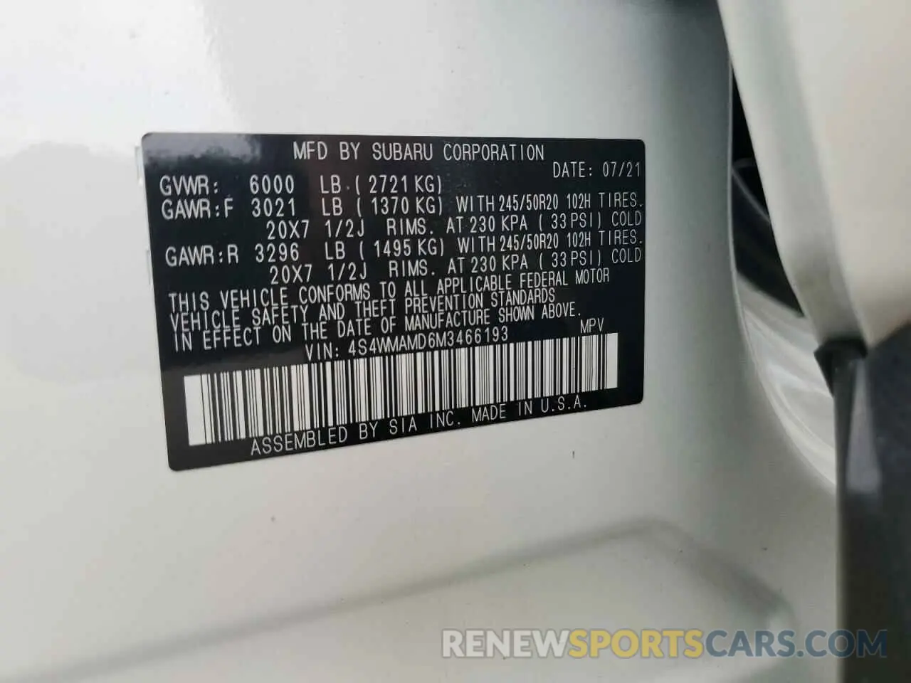 13 Фотография поврежденного автомобиля 4S4WMAMD6M3466193 SUBARU ASCENT 2021