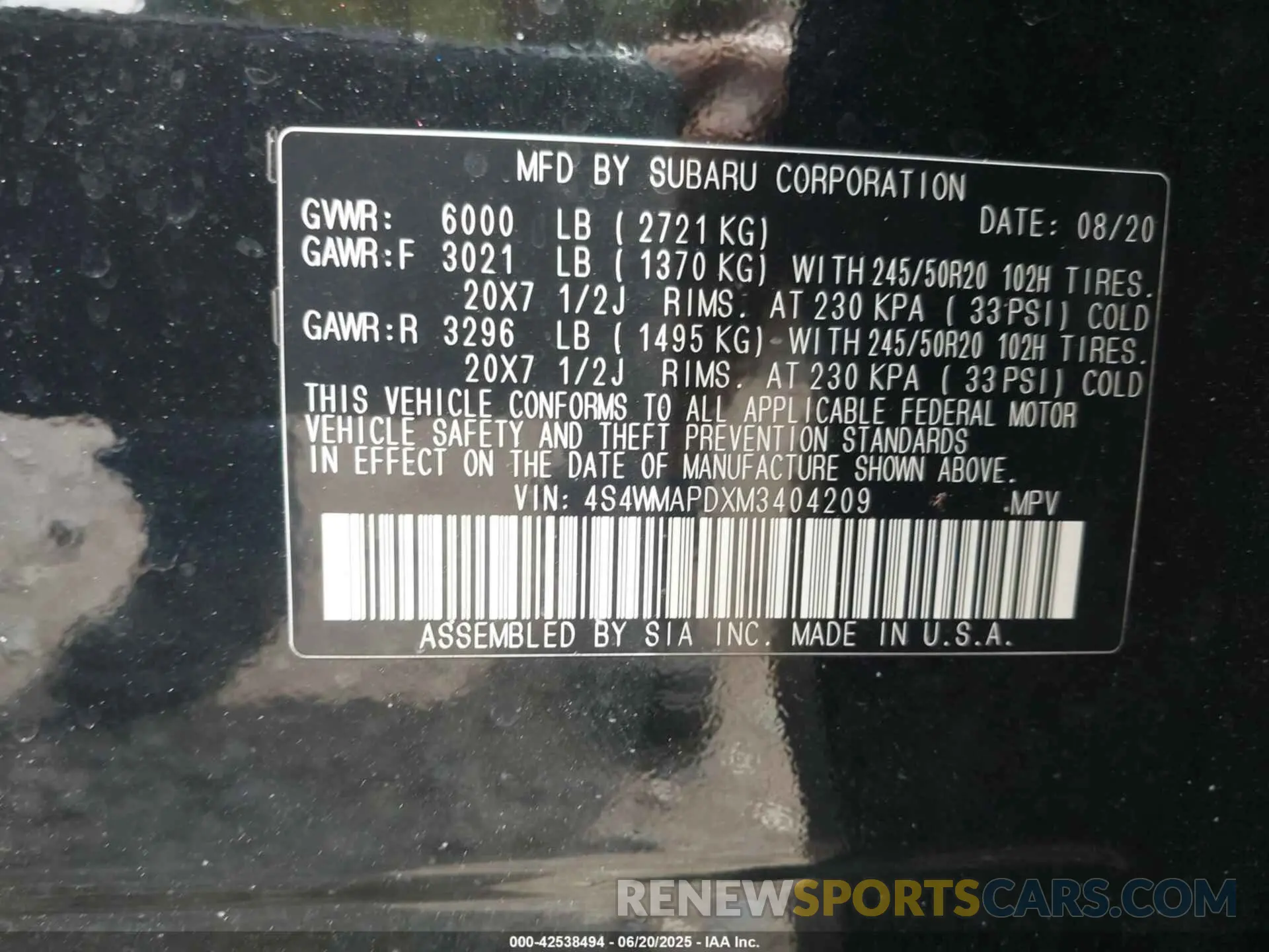 9 Photograph of a damaged car 4S4WMAPDXM3404209 SUBARU ASCENT 2021