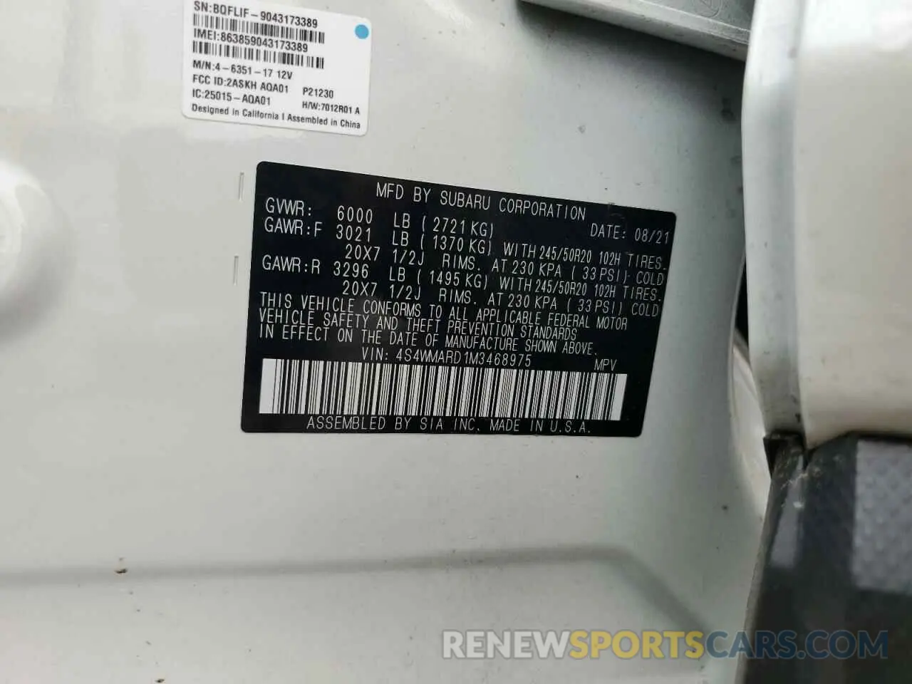13 Фотография поврежденного автомобиля 4S4WMARD1M3468975 SUBARU ASCENT 2021