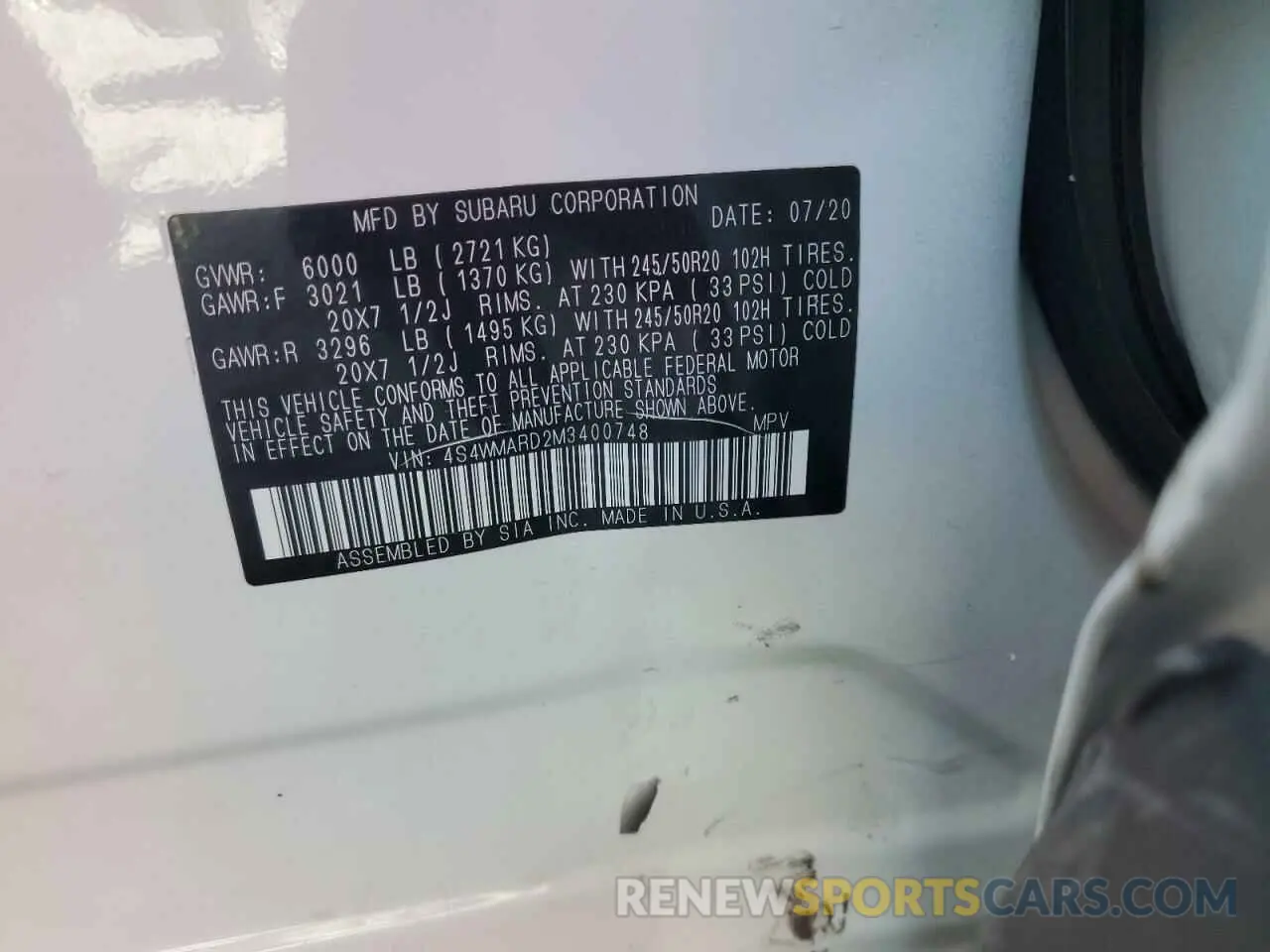 12 Фотография поврежденного автомобиля 4S4WMARD2M3400748 SUBARU ASCENT 2021