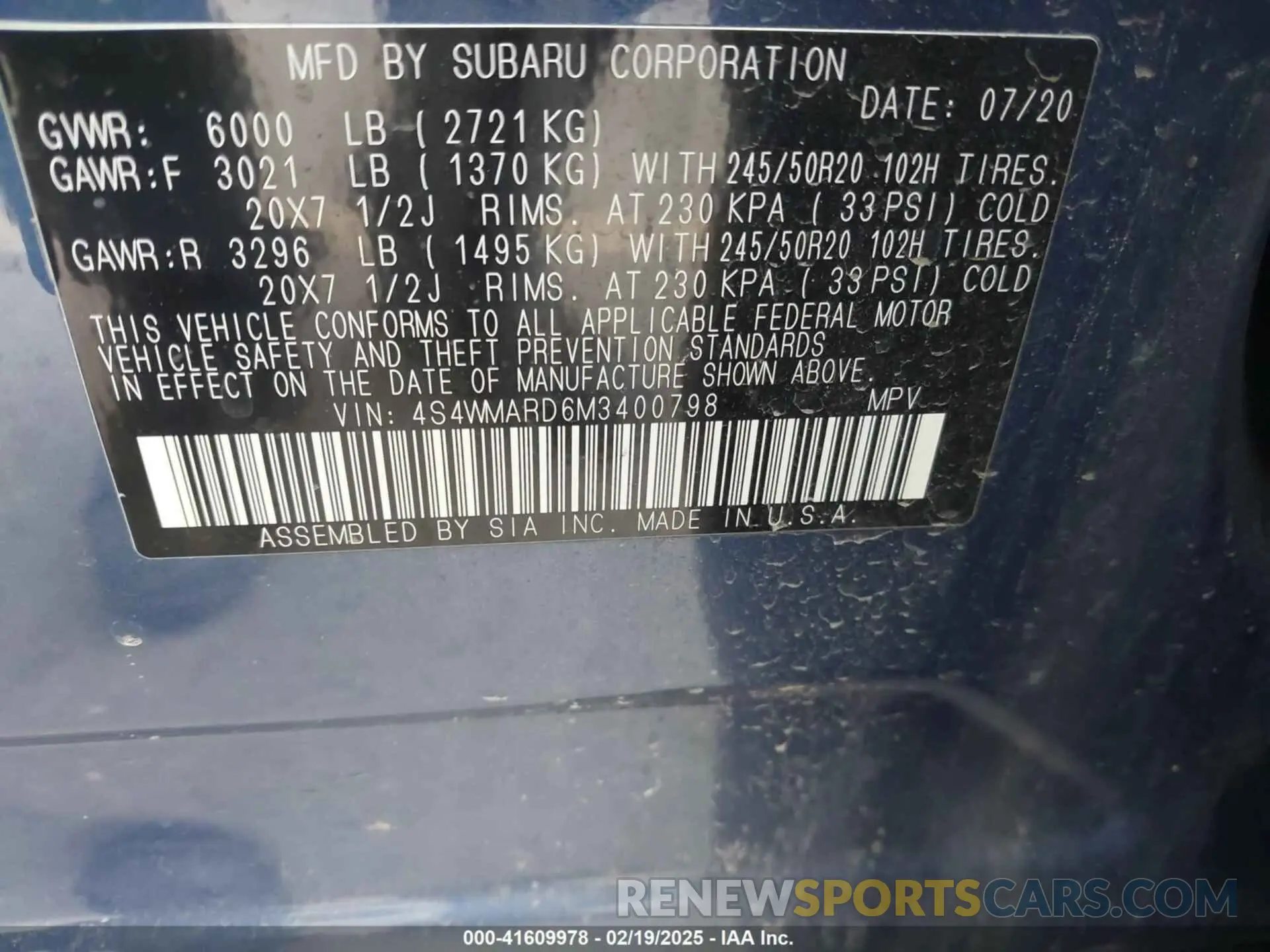 9 Фотография поврежденного автомобиля 4S4WMARD6M3400798 SUBARU ASCENT 2021