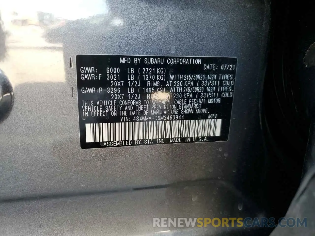 13 Photograph of a damaged car 4S4WMARD9M3463944 SUBARU ASCENT 2021