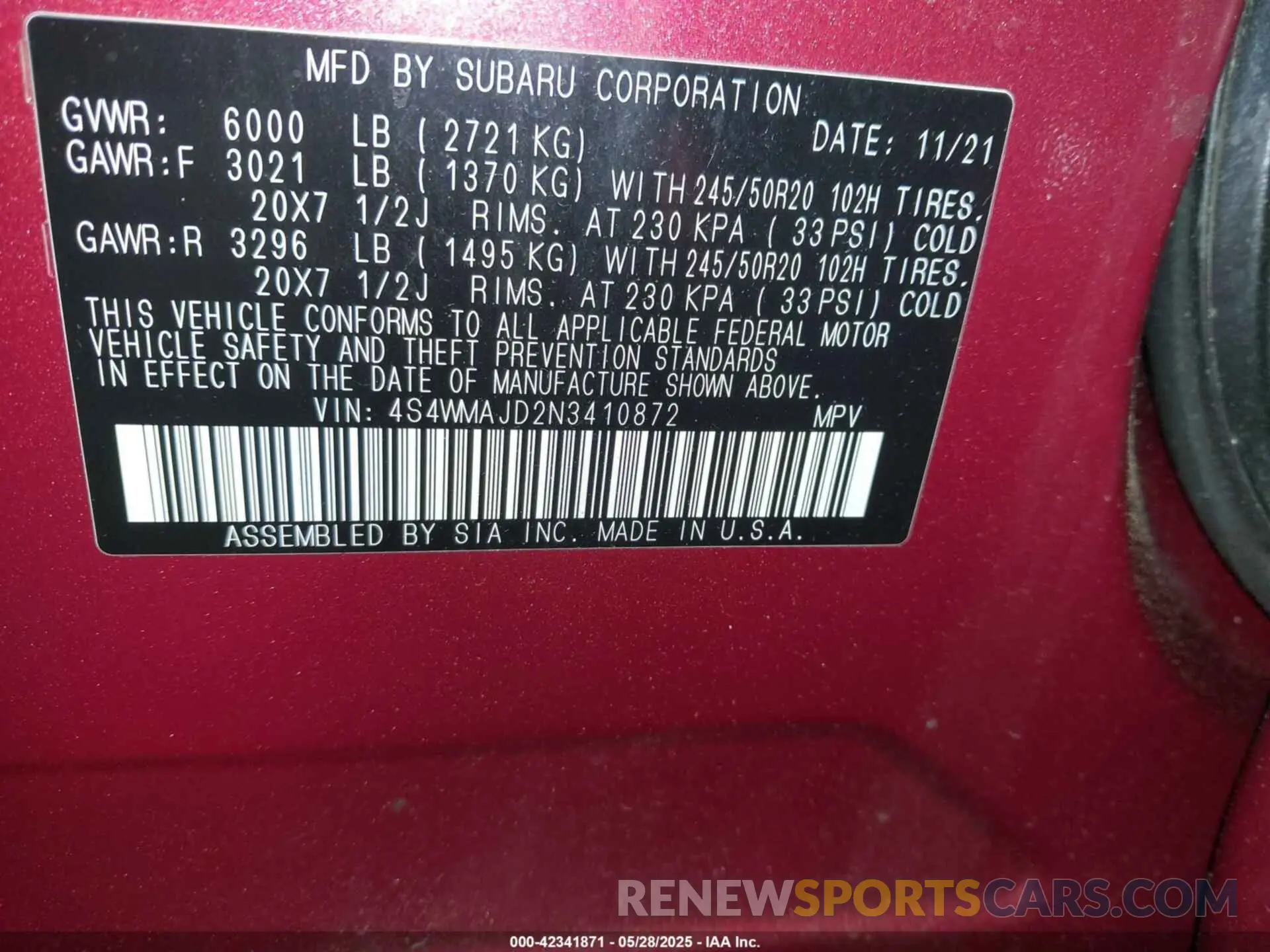 9 Фотография поврежденного автомобиля 4S4WMAJD2N3410872 SUBARU ASCENT 2022