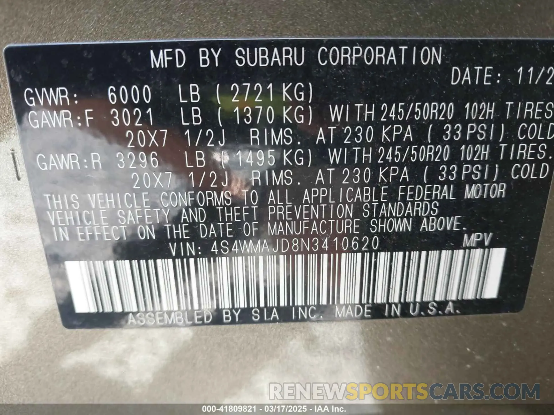 9 Фотография поврежденного автомобиля 4S4WMAJD8N3410620 SUBARU ASCENT 2022