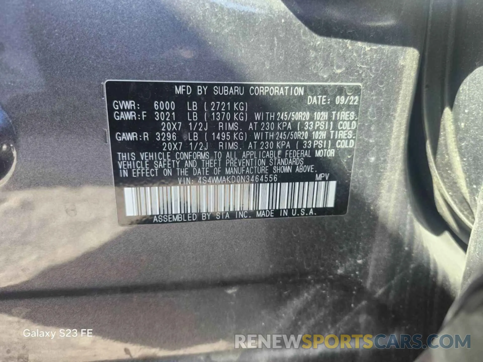 19 Фотография поврежденного автомобиля 4S4WMAKD0N3464556 SUBARU ASCENT 2022