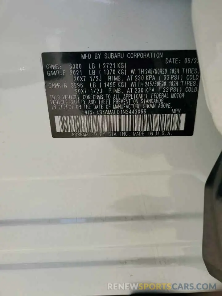 12 Фотография поврежденного автомобиля 4S4WMALD1N3443066 SUBARU ASCENT 2022