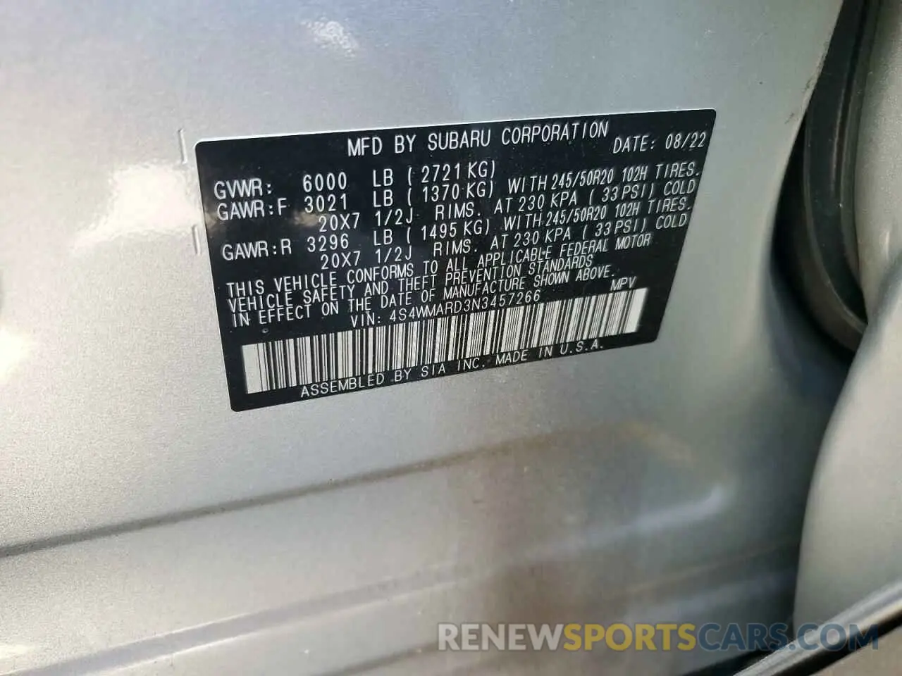 14 Фотография поврежденного автомобиля 4S4WMARD3N3457266 SUBARU ASCENT 2022