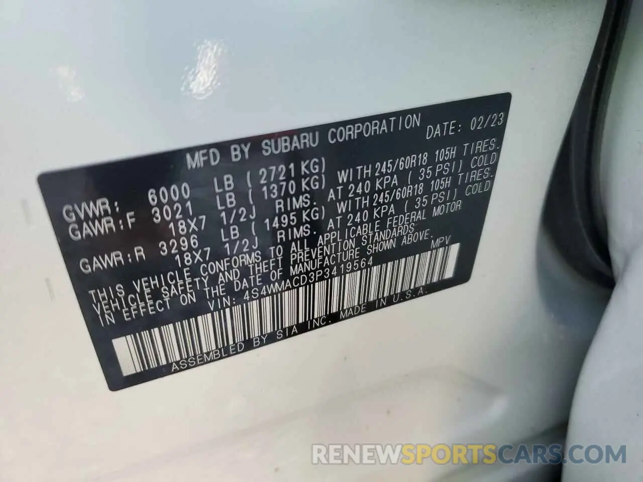 14 Фотография поврежденного автомобиля 4S4WMACD3P3419564 SUBARU ASCENT 2023