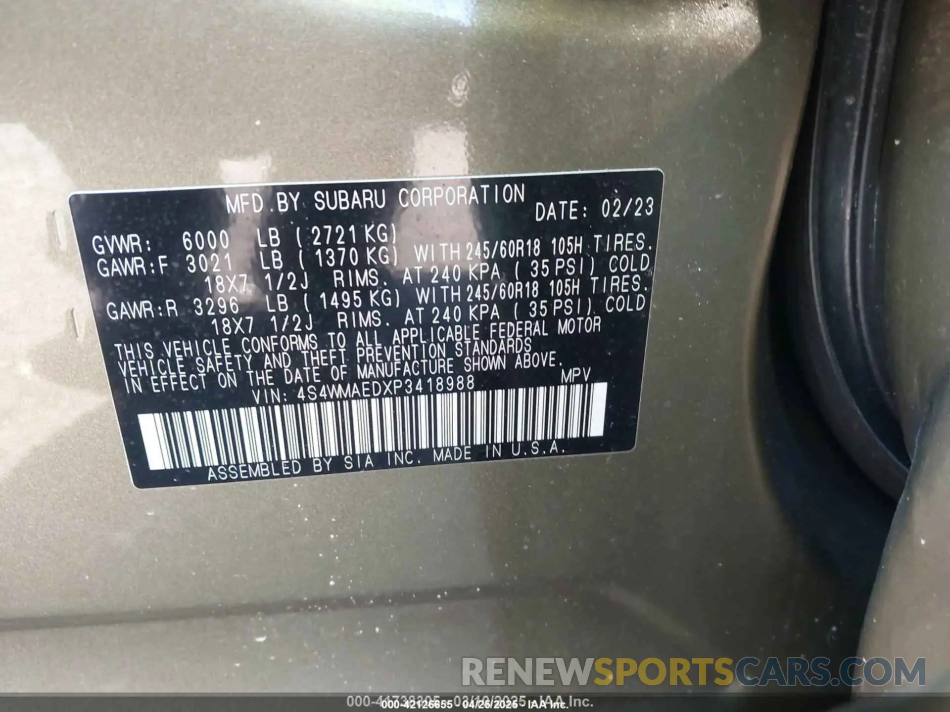 9 Photograph of a damaged car 4S4WMAEDXP3418988 SUBARU ASCENT 2023