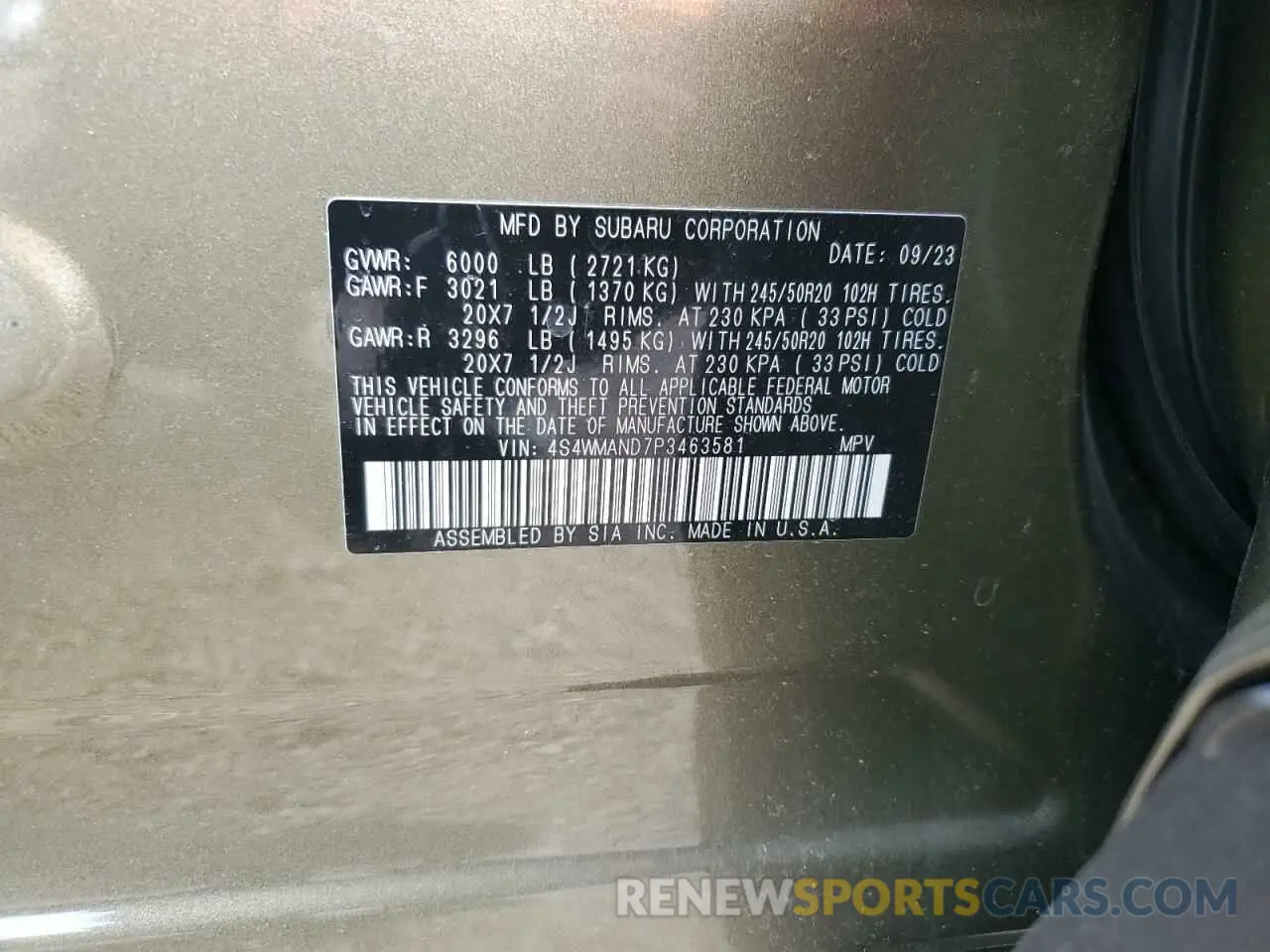 13 Фотография поврежденного автомобиля 4S4WMAND7P3463581 SUBARU ASCENT 2023
