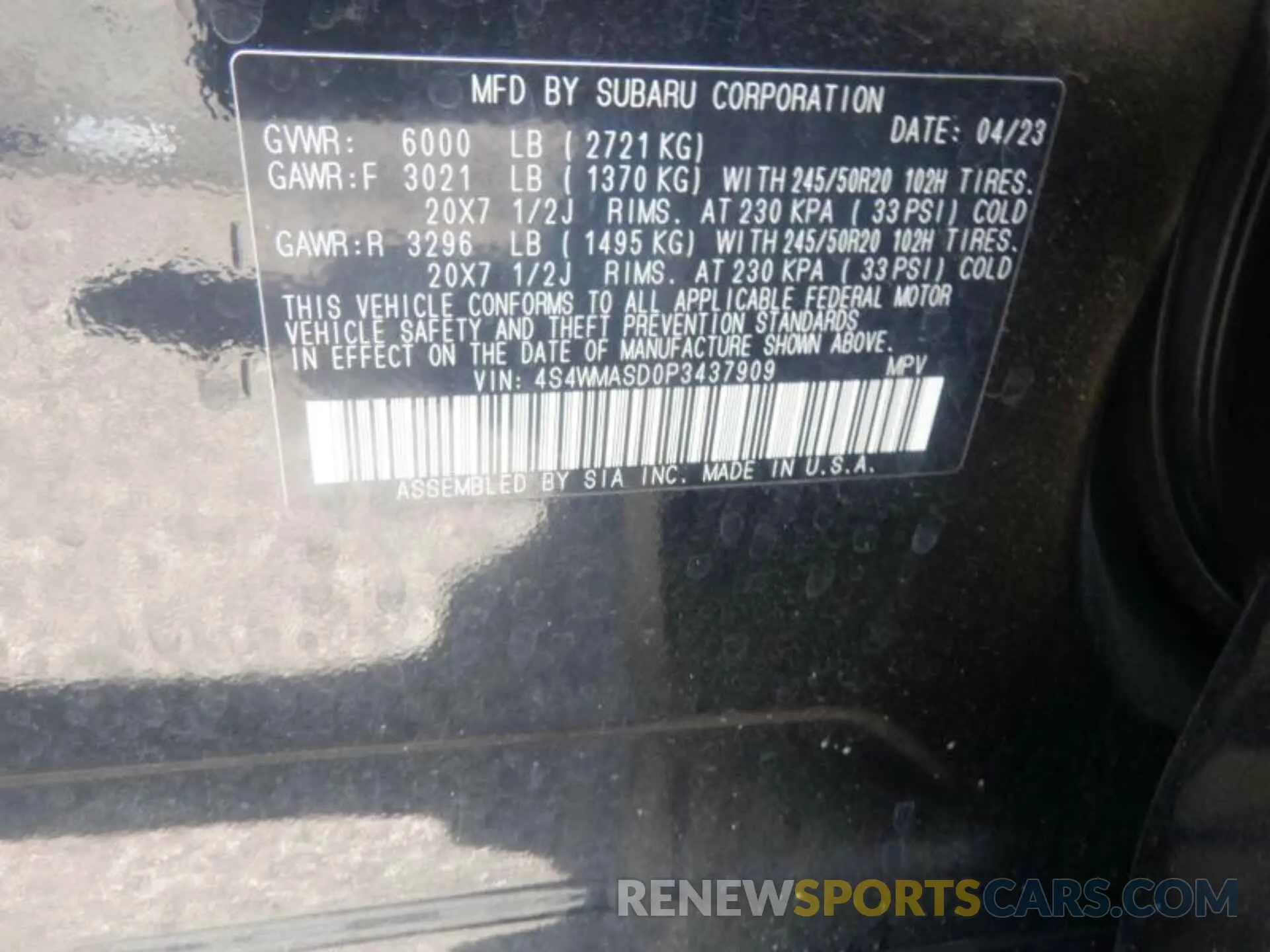 6 Photograph of a damaged car 4S4WMASD0P3437909 SUBARU ASCENT 2023