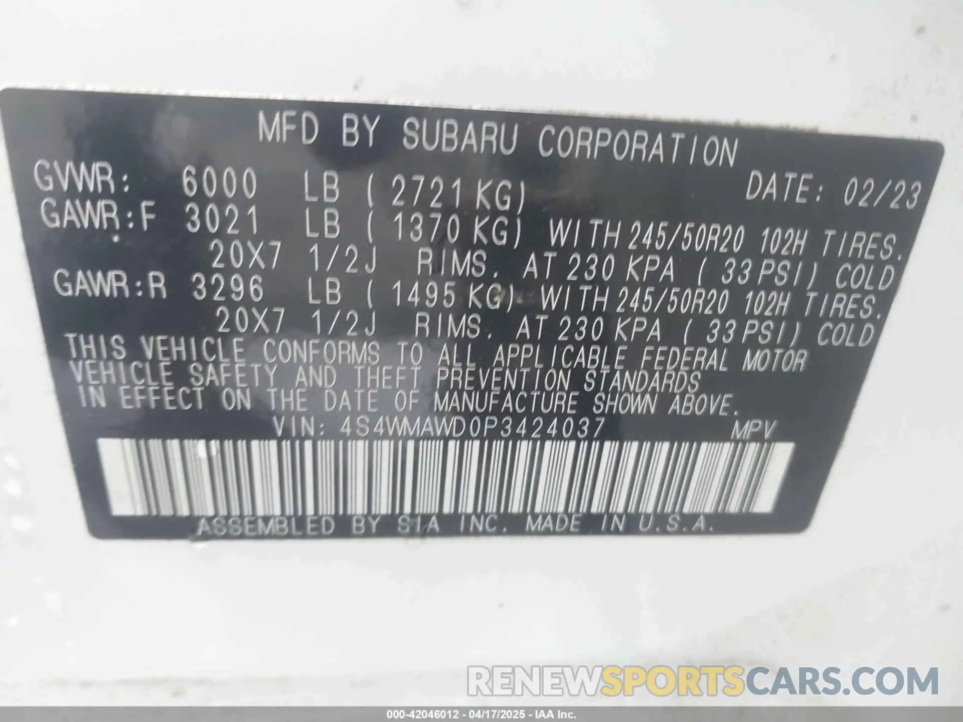 9 Photograph of a damaged car 4S4WMAWD0P3424037 SUBARU ASCENT 2023