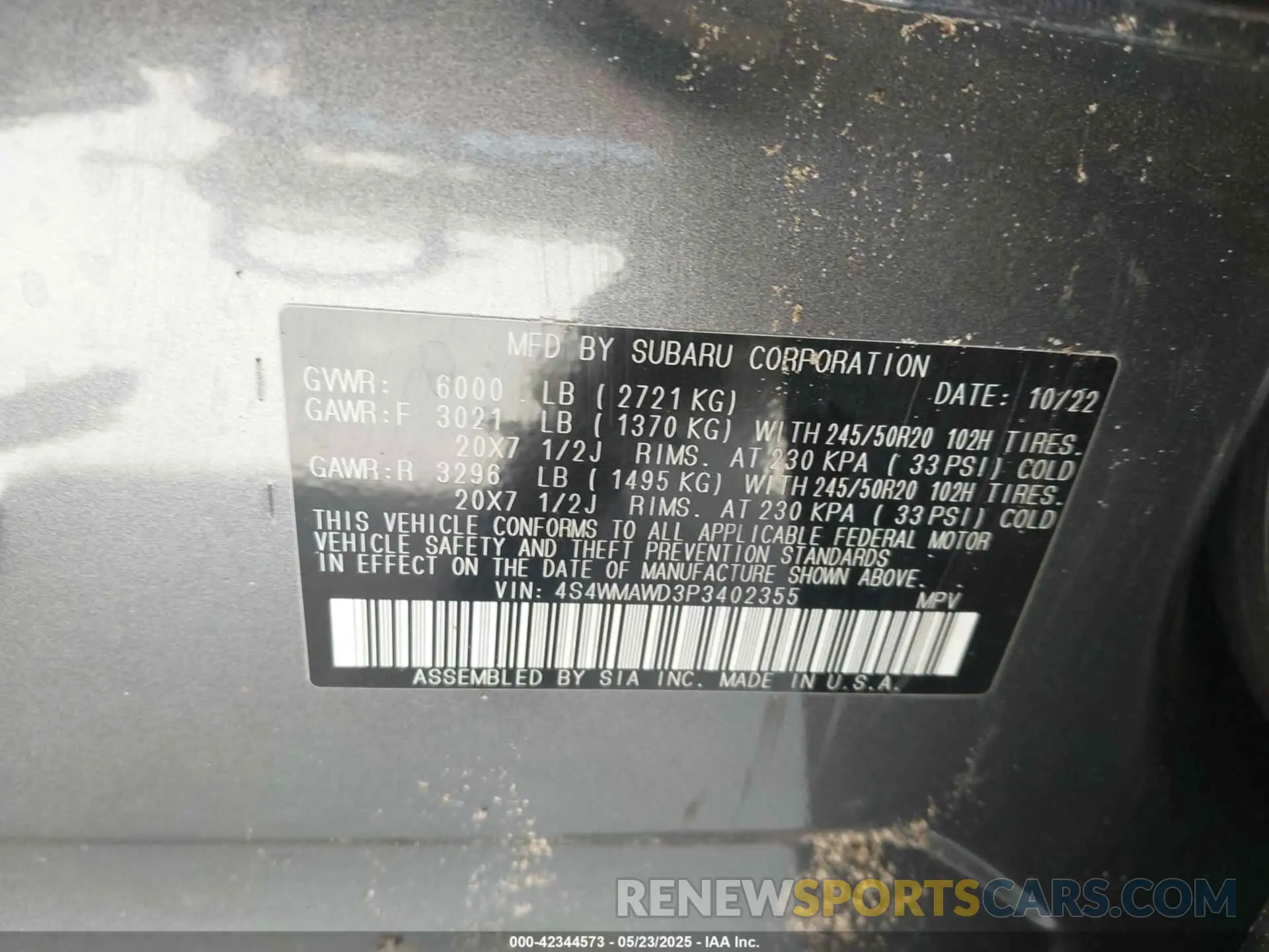 9 Фотография поврежденного автомобиля 4S4WMAWD3P3402355 SUBARU ASCENT 2023