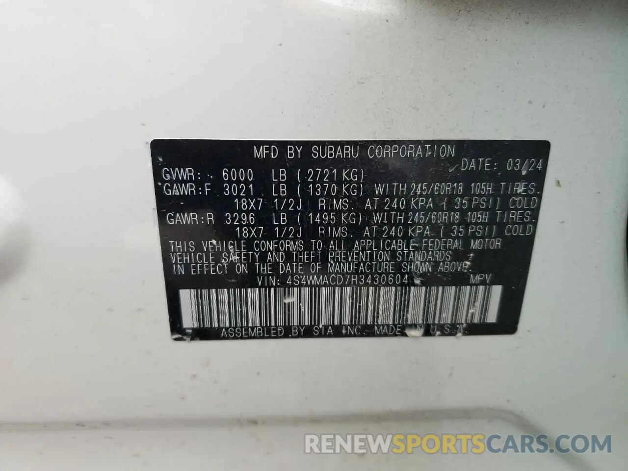 15 Photograph of a damaged car 4S4WMACD7R3430604 SUBARU ASCENT 2024