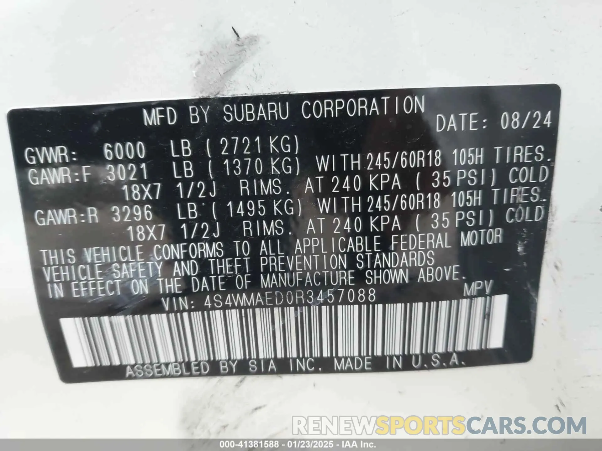 9 Photograph of a damaged car 4S4WMAED0R3457088 SUBARU ASCENT 2024