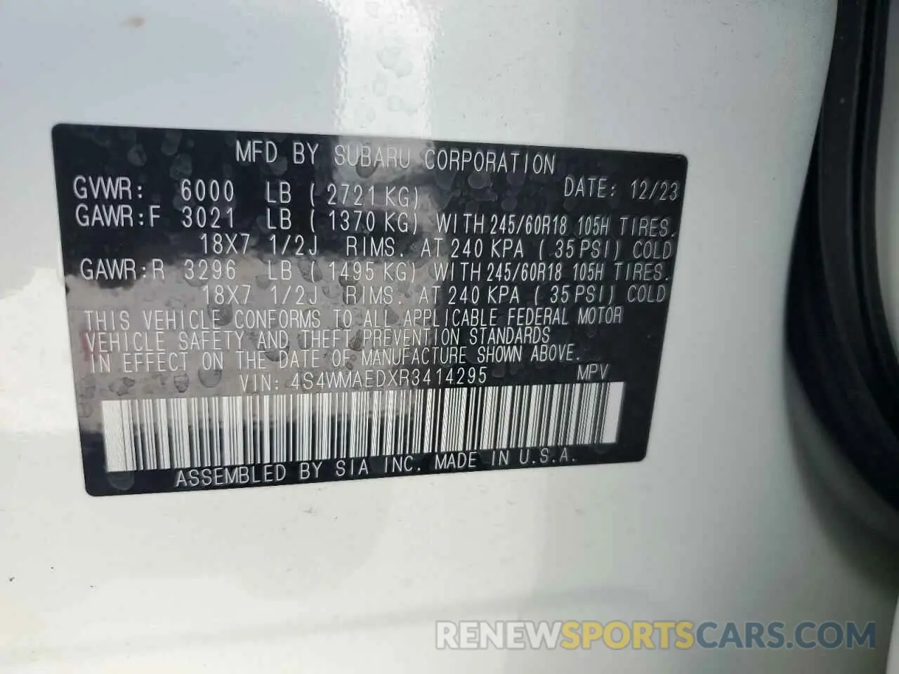 14 Photograph of a damaged car 4S4WMAEDXR3414295 SUBARU ASCENT 2024