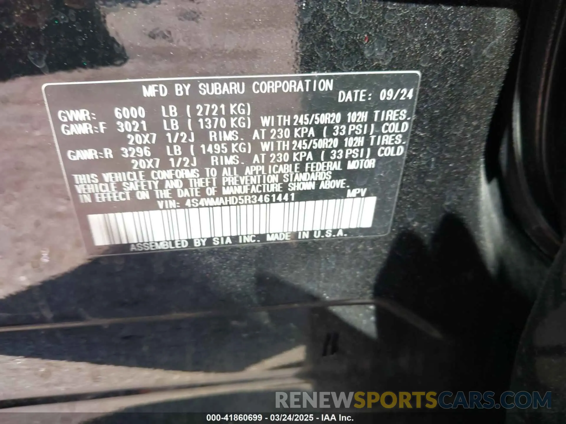 9 Photograph of a damaged car 4S4WMAHD5R3461441 SUBARU ASCENT 2024