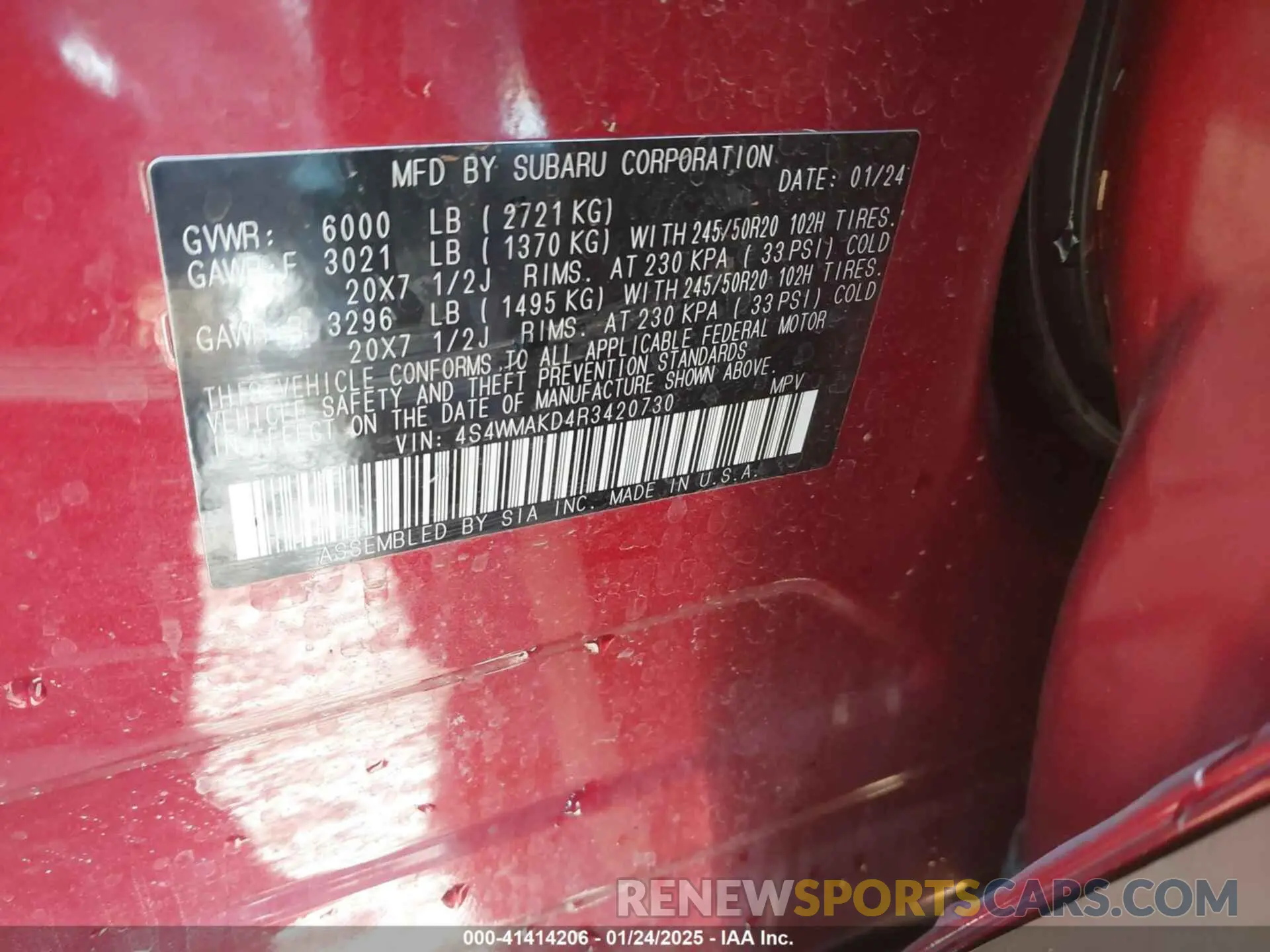 9 Фотография поврежденного автомобиля 4S4WMAKD4R3420730 SUBARU ASCENT 2024