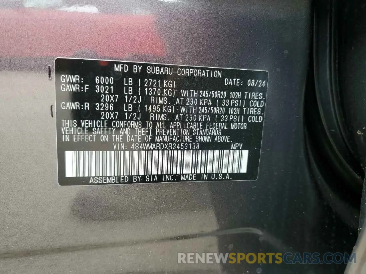 13 Photograph of a damaged car 4S4WMARDXR3453138 SUBARU ASCENT 2024