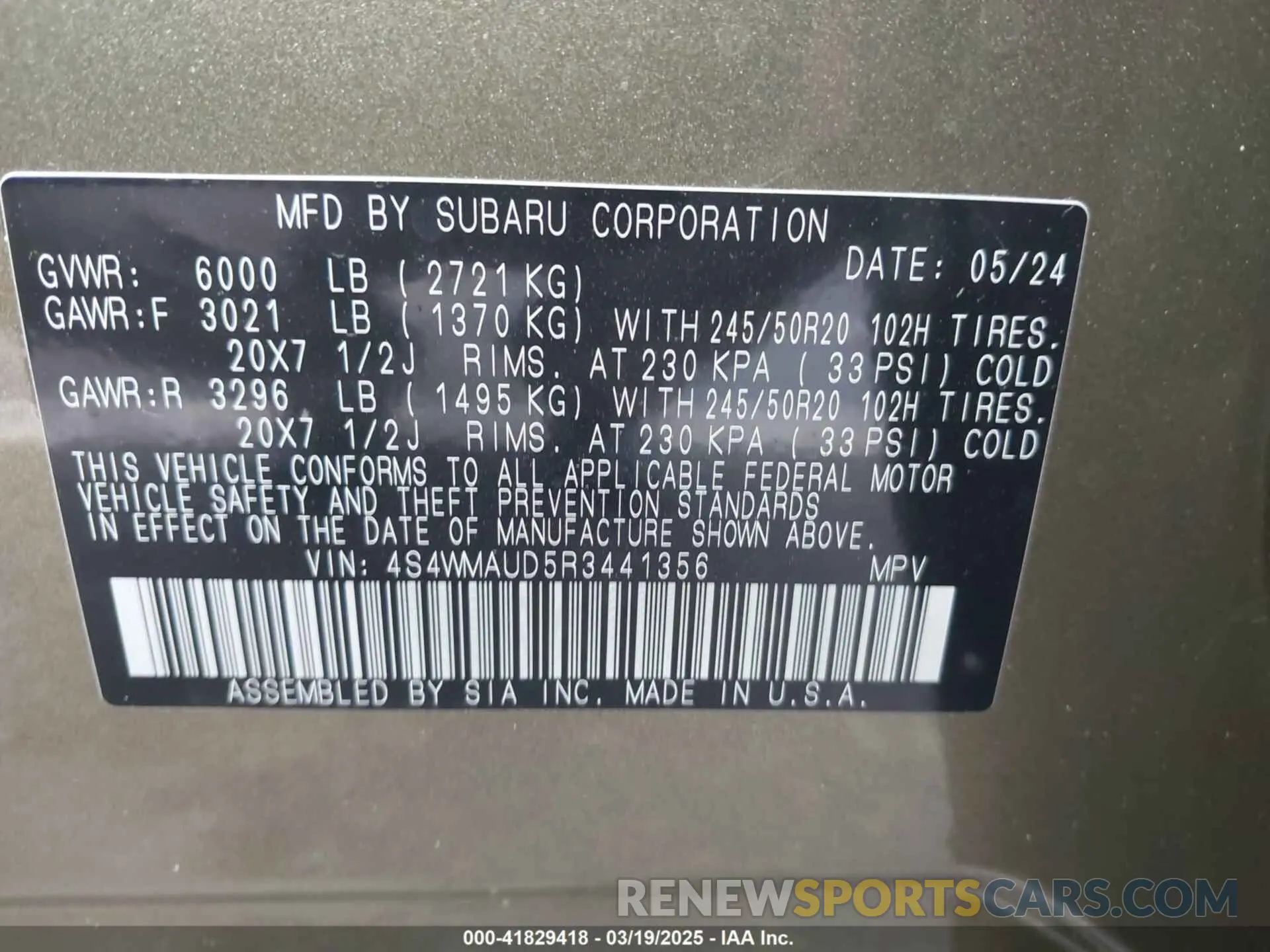 9 Photograph of a damaged car 4S4WMAUD5R3441356 SUBARU ASCENT 2024
