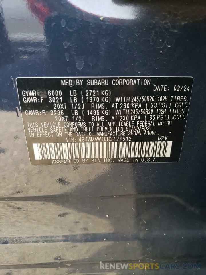 13 Photograph of a damaged car 4S4WMAWD0R3424512 SUBARU ASCENT 2024