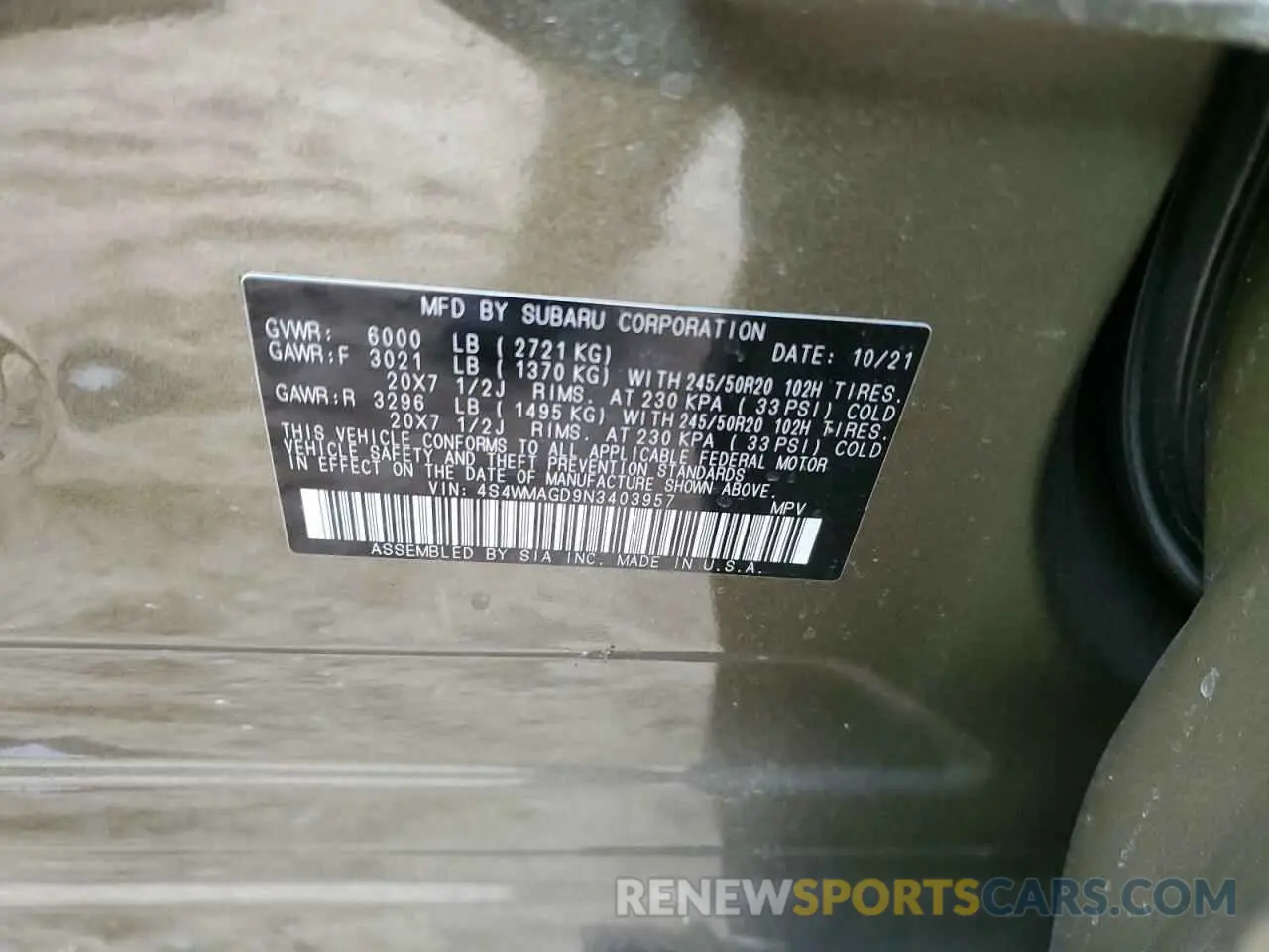 14 Photograph of a damaged car 4S4WMAGD9N3403957 SUBARU ASCENT ONY 2022